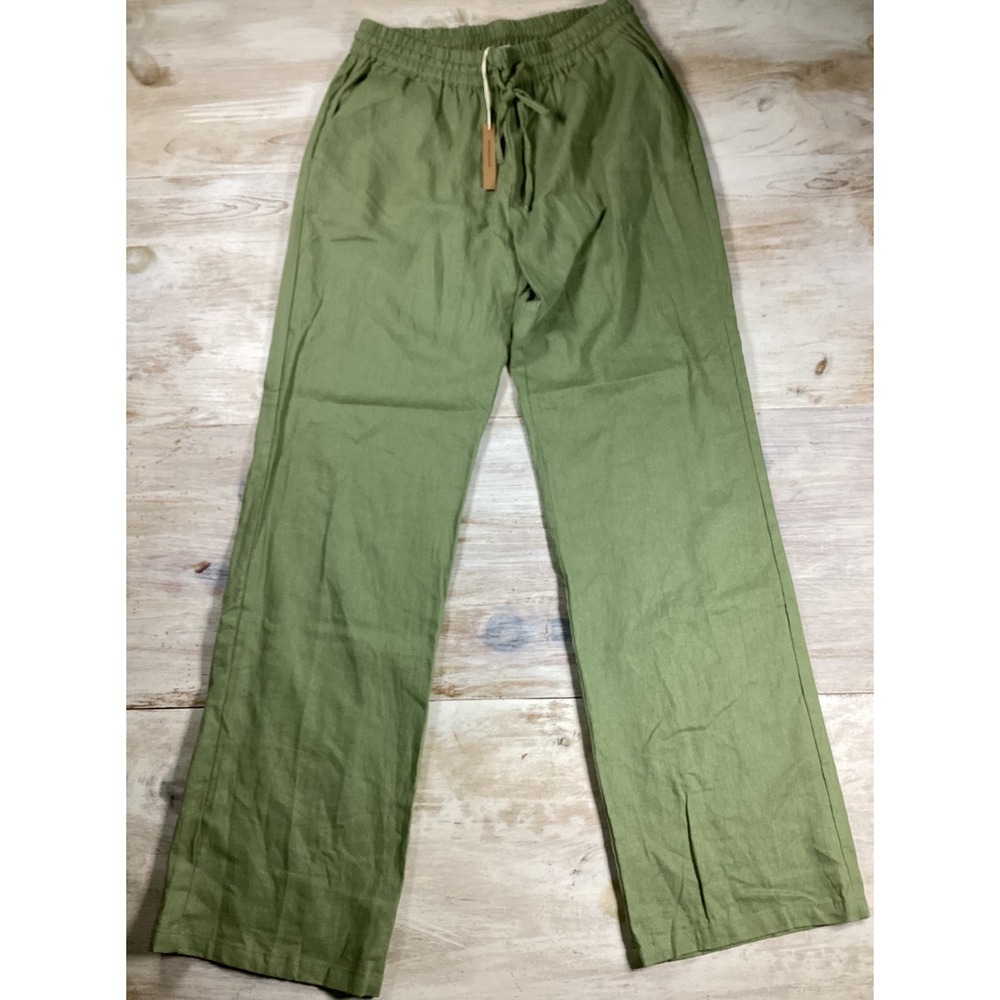 Love Tree Sage Green Linen Blend Wide Leg Drawstring Pants S/6805PY Medium NWT
